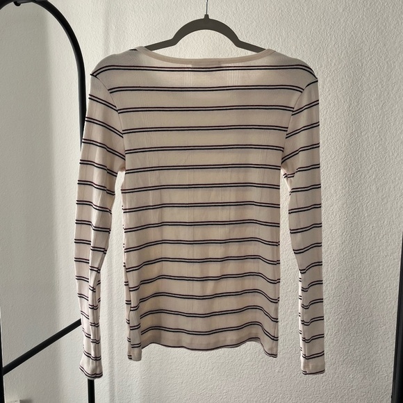 FRAME | Classic Old Money Edie Button Detail Striped Sweater | Size Large - Picture 5 of 9